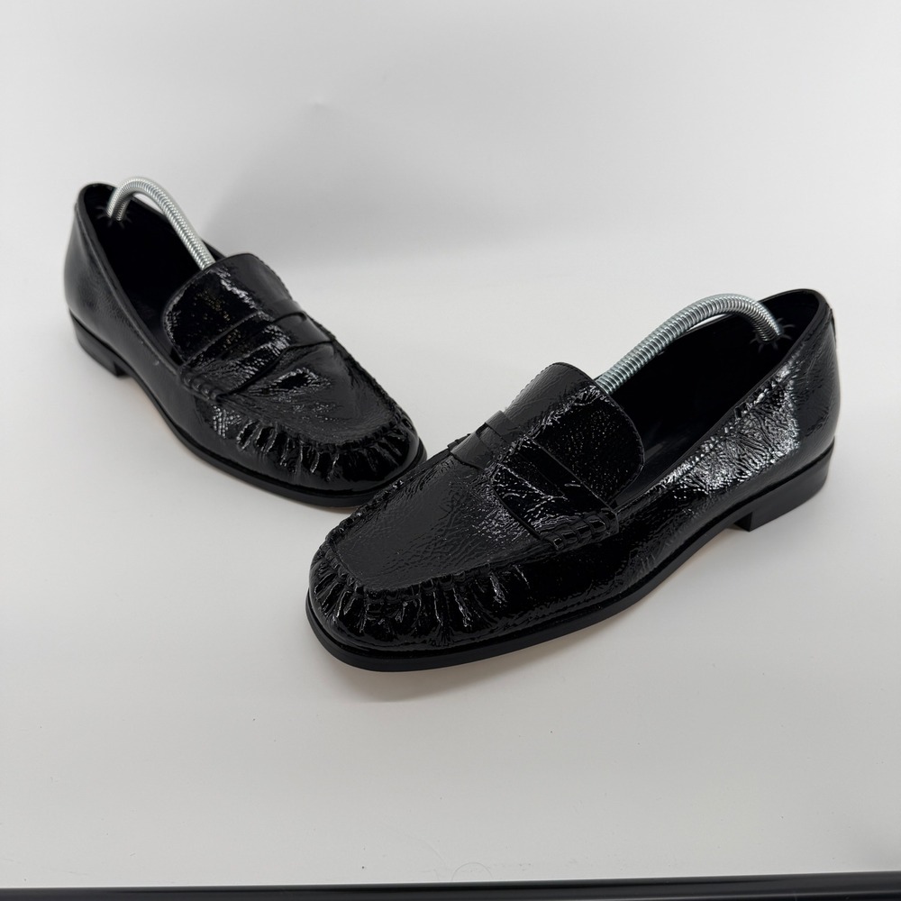 Michael Kors Black Patent Leather Crinkle Penny Loafers PV24E Womens 7.5M
